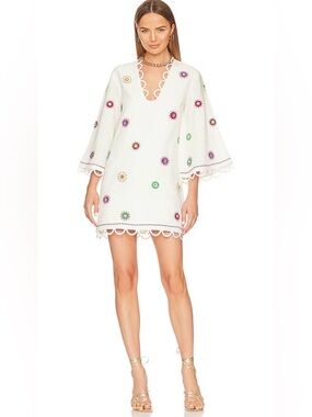 Alexis White Mini Dress with Multicolor Floral Embroidery